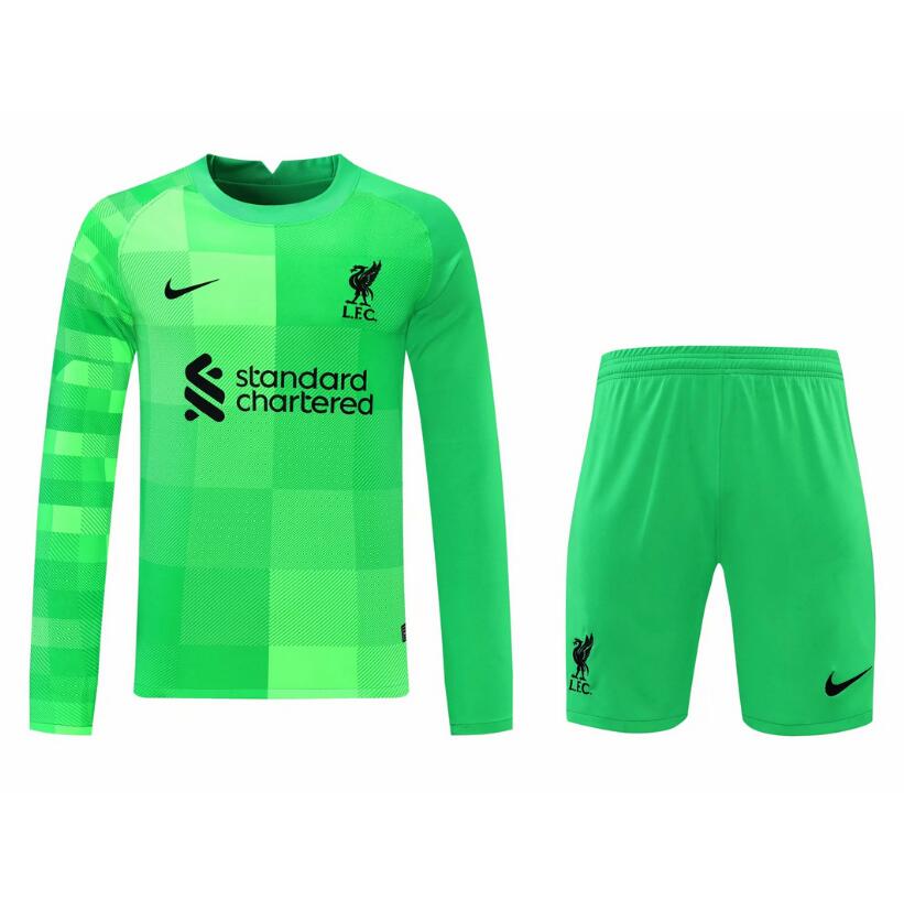 2021/22 Liverpool Long Sleeve Green Goalkeeper Soccer Kits (Shirt+Shorts)